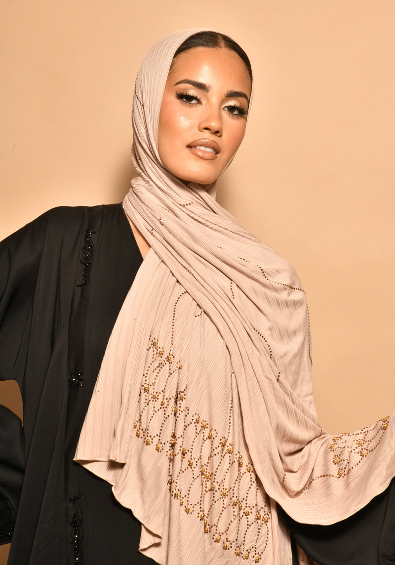 Maxi jersey perle & strass nude