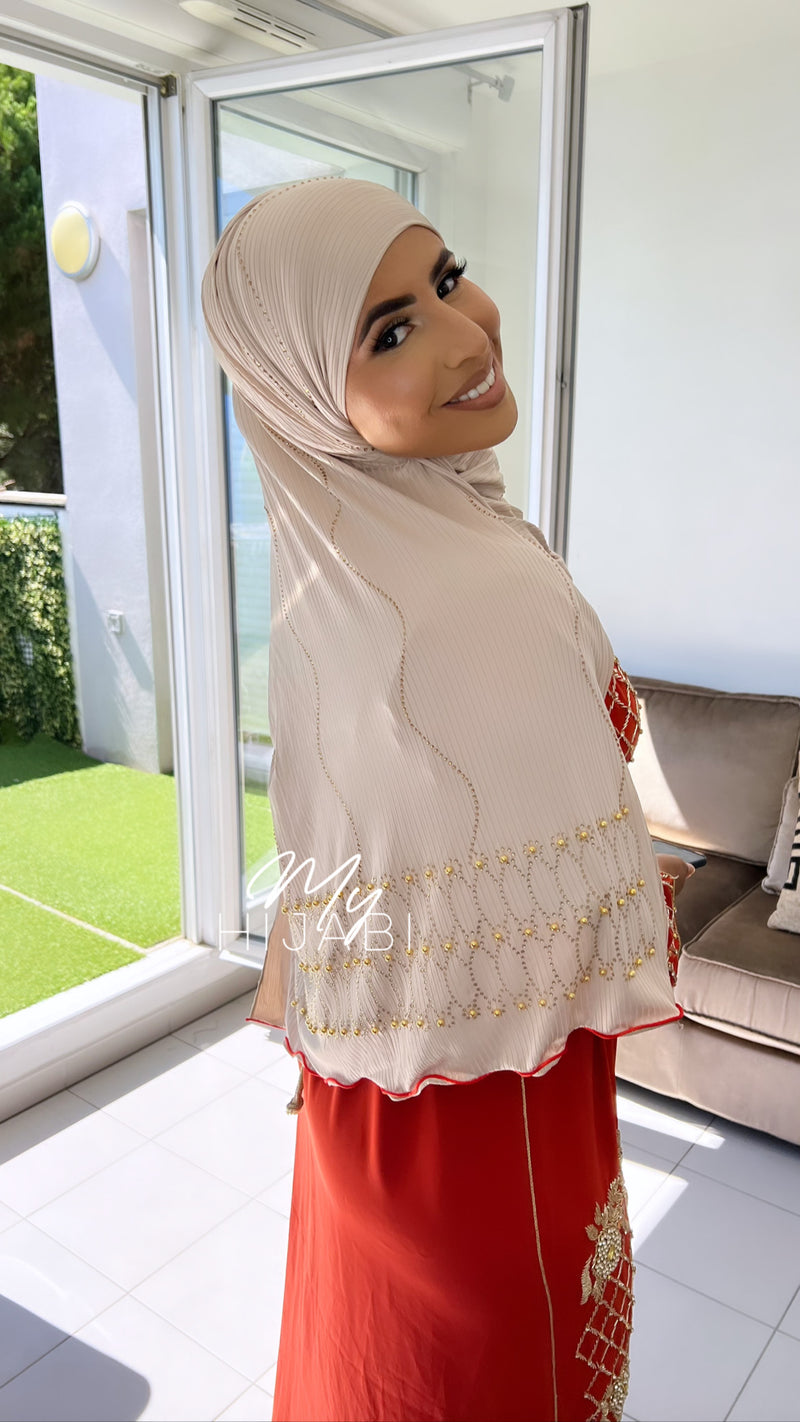 Maxi jersey perle & strass beige